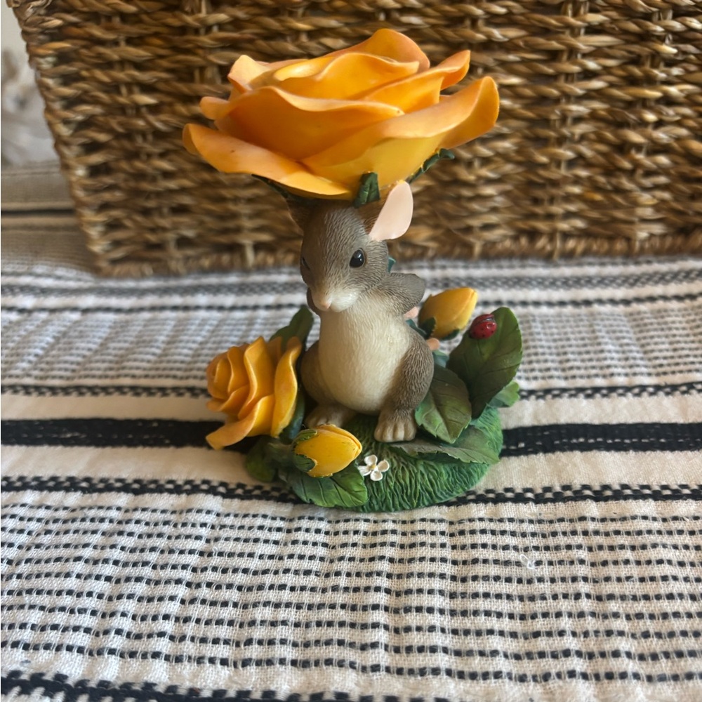 Taper Candle Holder Charming Tails Mouse Yellow Rose Fitz & Floyd 93/202